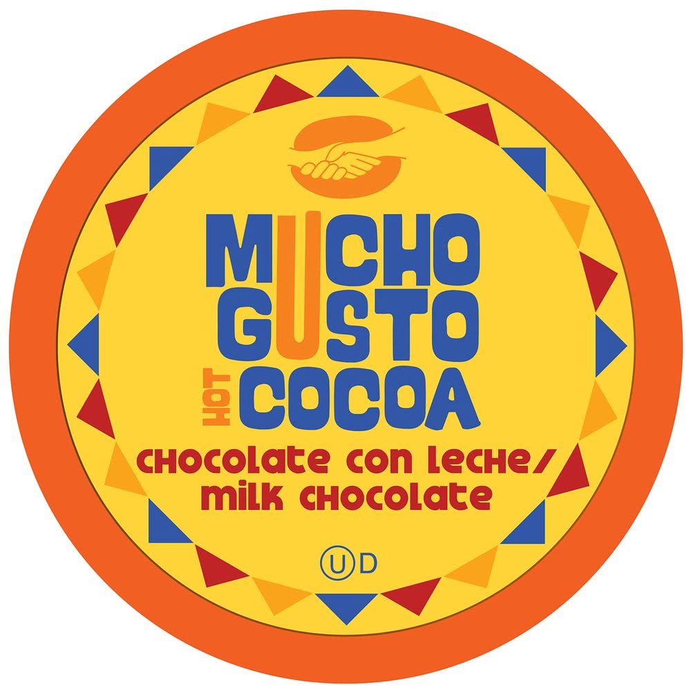 Mucho Gusto Chocolate con Leche hot cocoa lid printed by Michigan Shippers Supply