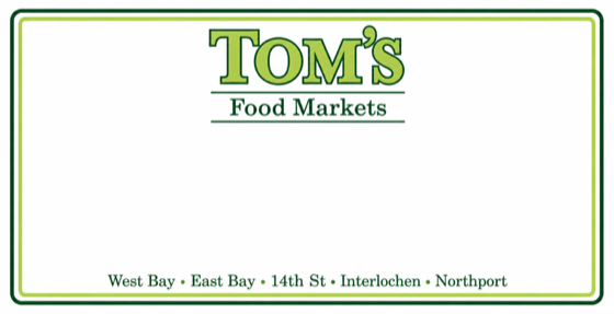Tom's Food Markets grocery label printed by Michigan Shippers Supply